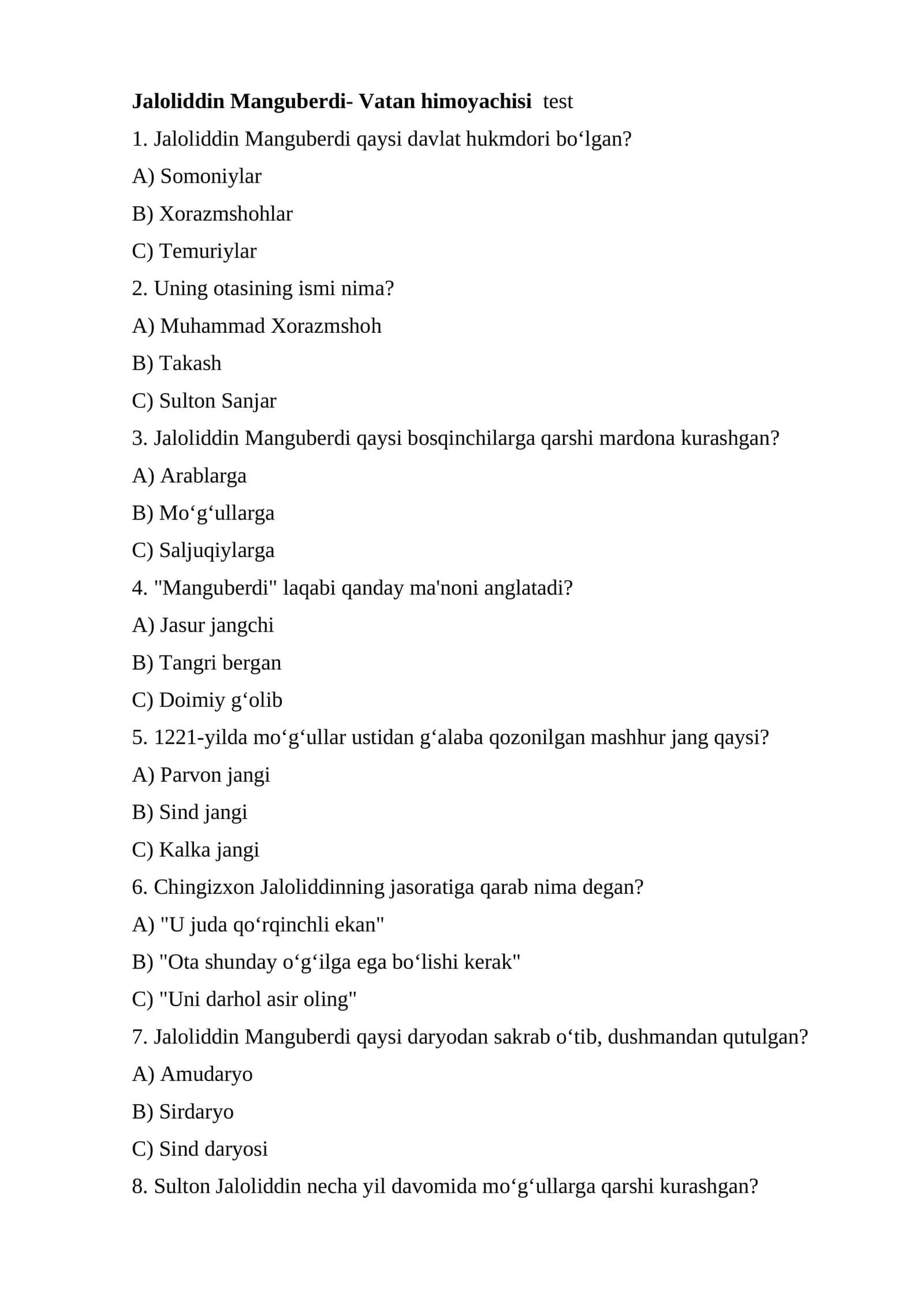Jaloliddin Manguberdi test 1