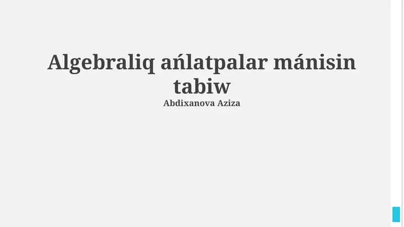 Algebraлық ańlatpalar 1
