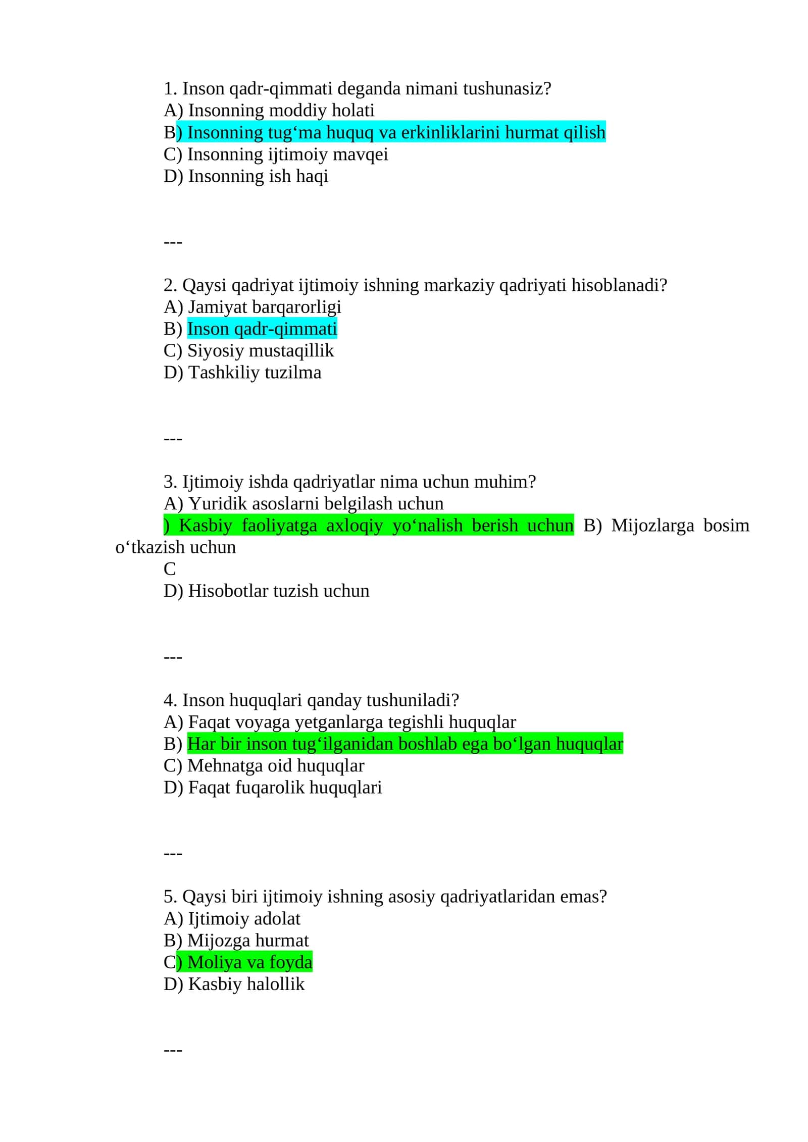 Ijtimoiy ishning asoslari quiz 1