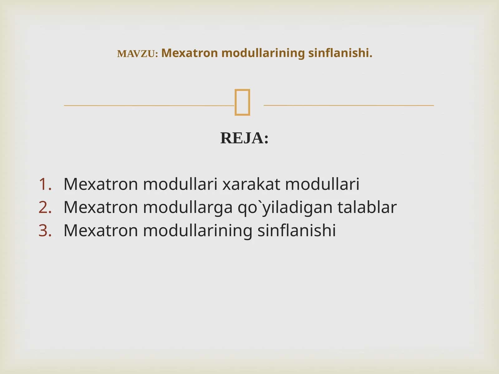 Mexatron modullarining sinflanishi 1