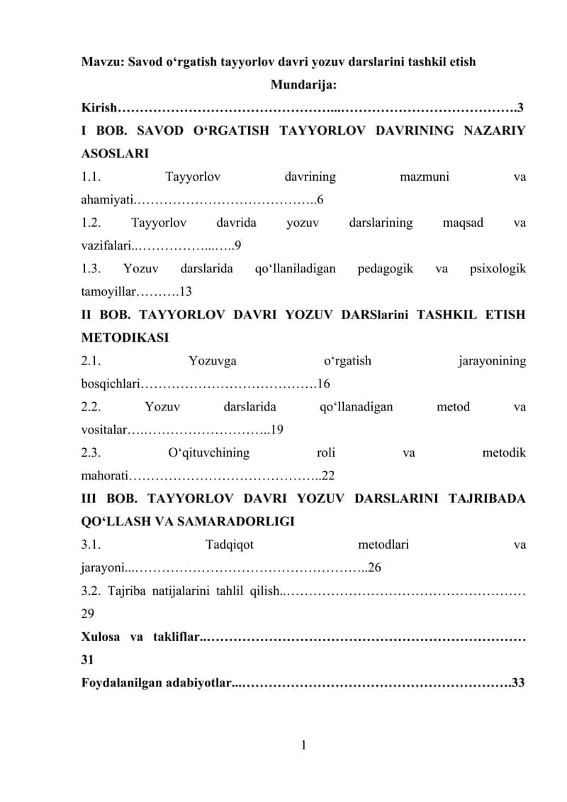 Savod o‘rgatish tayyorlov davri yozuv darslarini tashkil etish 1