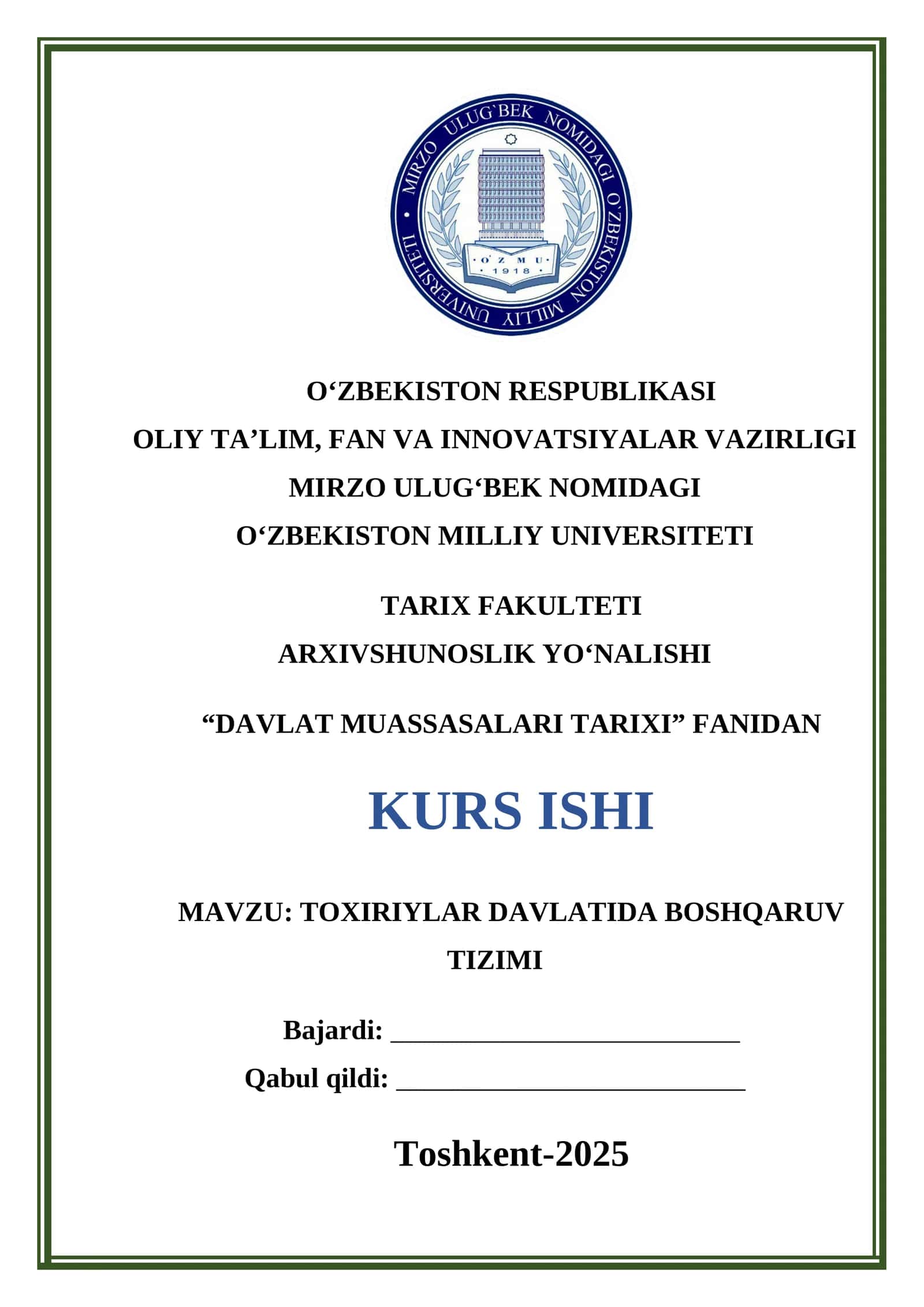 TOXIRIYLAR DAVLATIDA BOSHQARUV TIZIMI 1