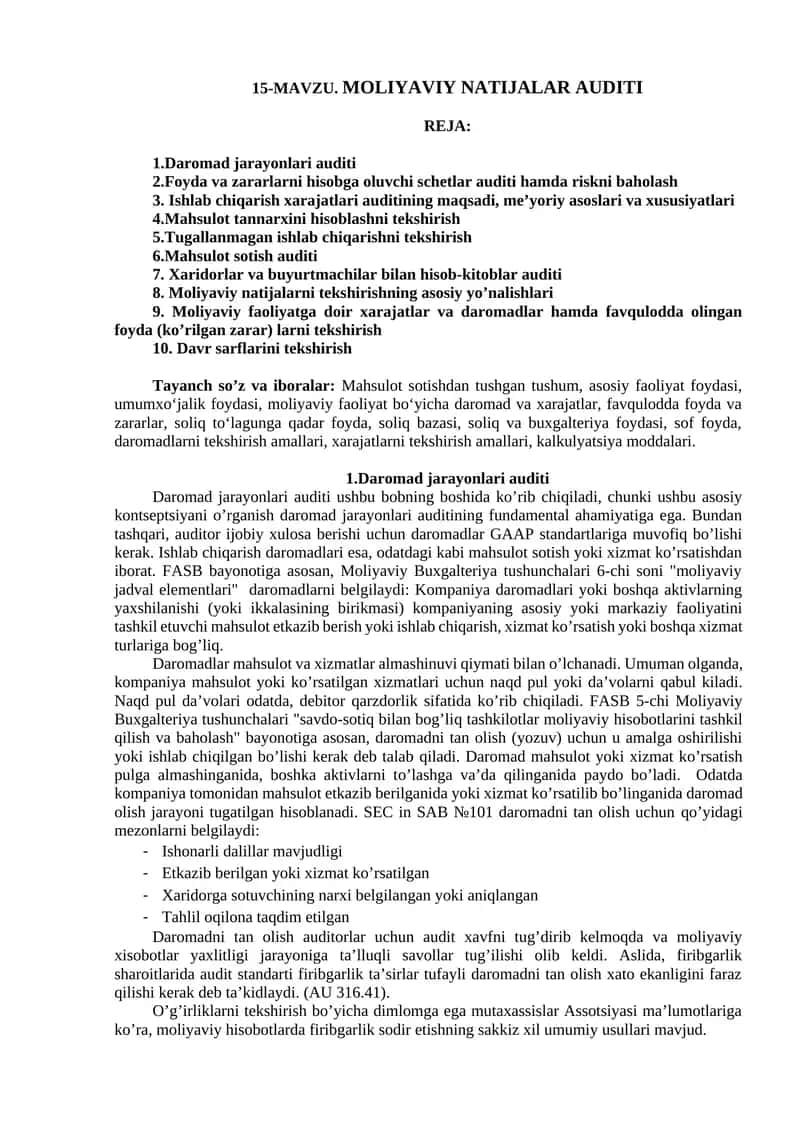 MAVZU. MOLIYAVIY NATIJALAR AUDITI 1