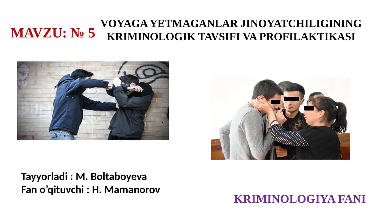 VOYAGA YETMAGANLAR JINOYATCHILIGINING KRIMINOLOGIK TAVSIFI VAPROFILAKTIKASI 1