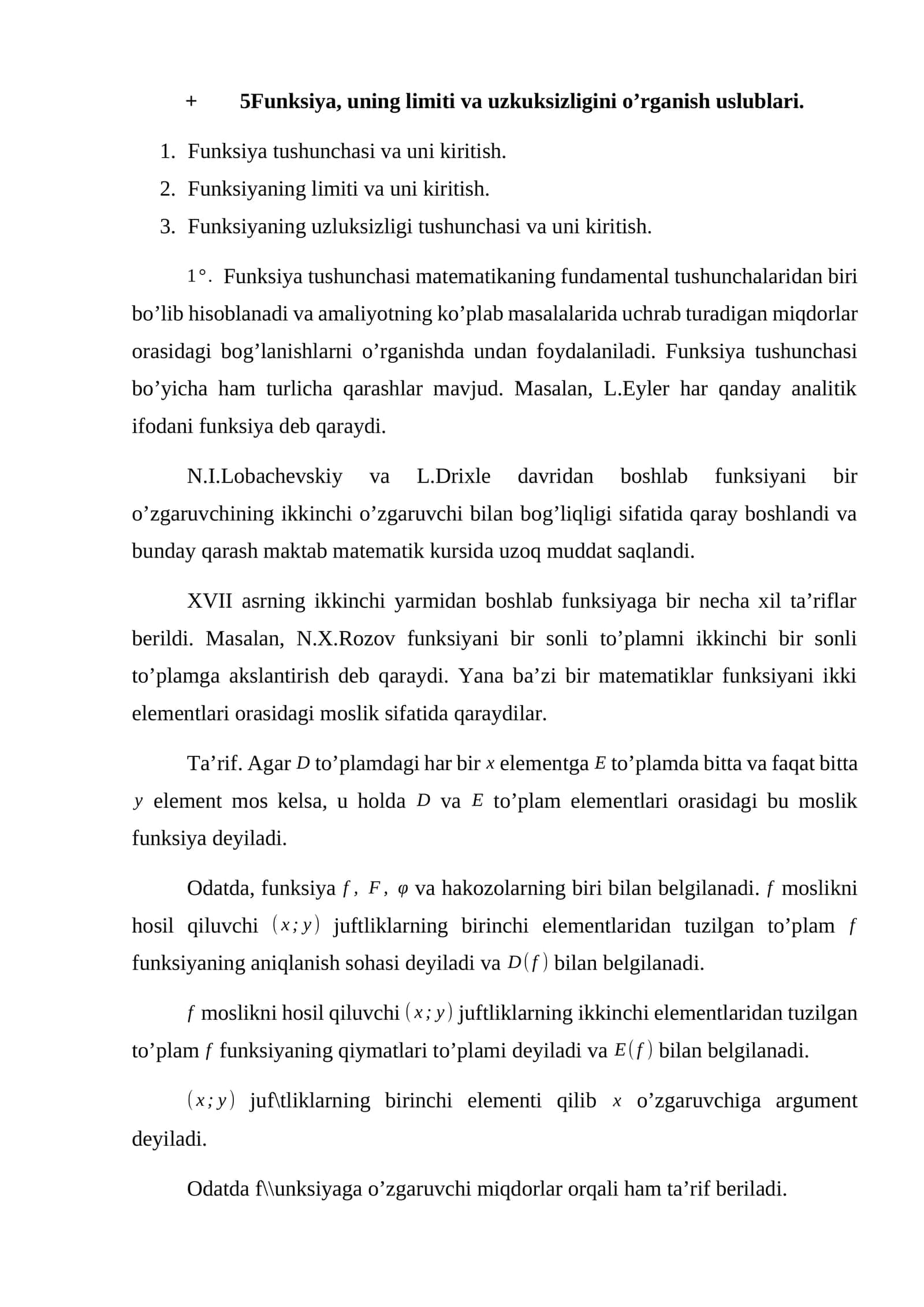 Funksiya tushunchasi va uning limiti 1