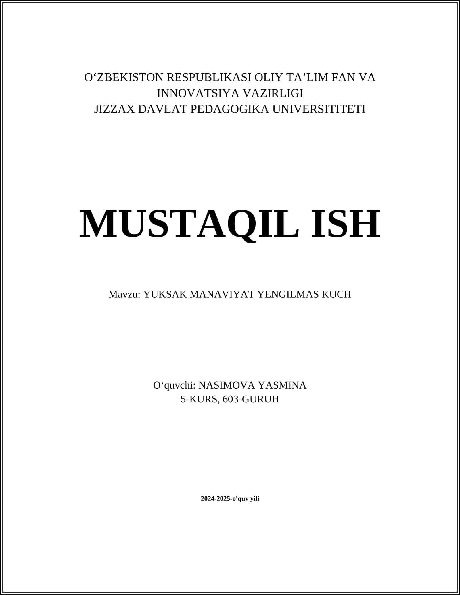 YUKSAK MANAVIYAT YENGILMAS KUCH 1