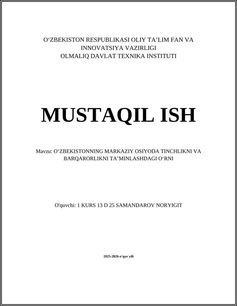 Oʻzbekistonning mintaqaviy diplomatiyasi va tinchlikni mustahkamlash strategiyasi 1