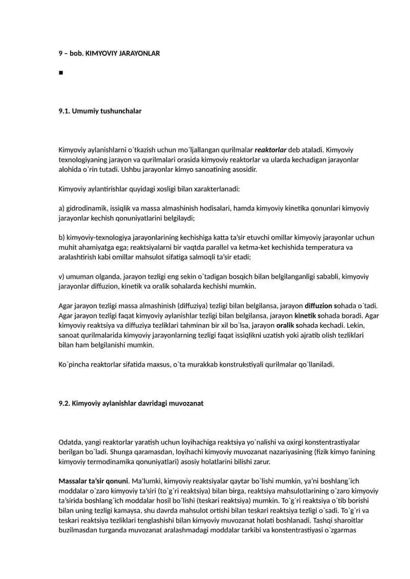 Kimyoviy reaktorlar 1