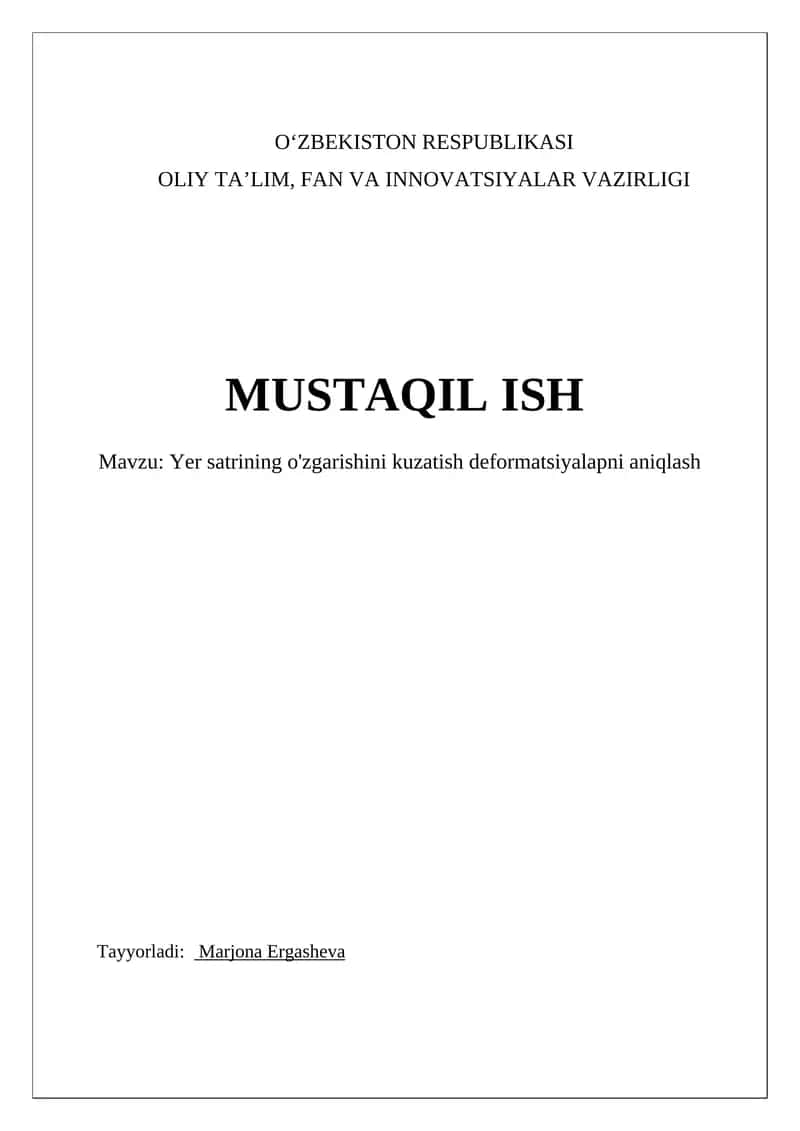 Yer satrining o'zgarishini kuzatish deformatsiyalapni aniqlash 1