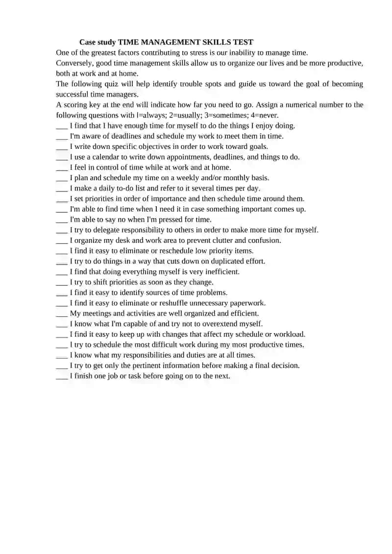 Time Management Skills Test