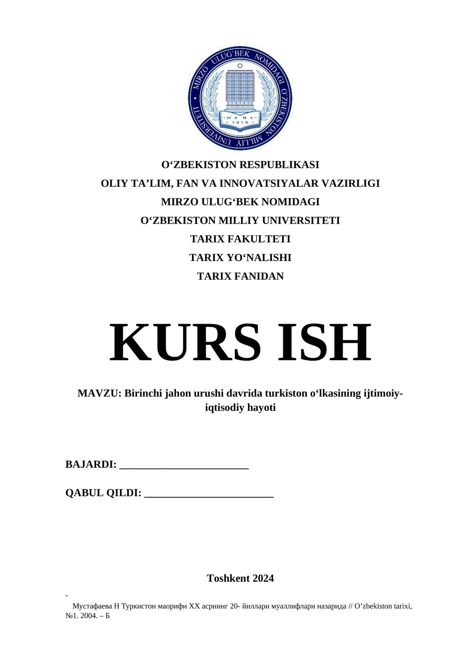 Birinchi jahon urushi davrida turkiston o‘lkasining ijtimoiy-iqtisodiy hayoti 1