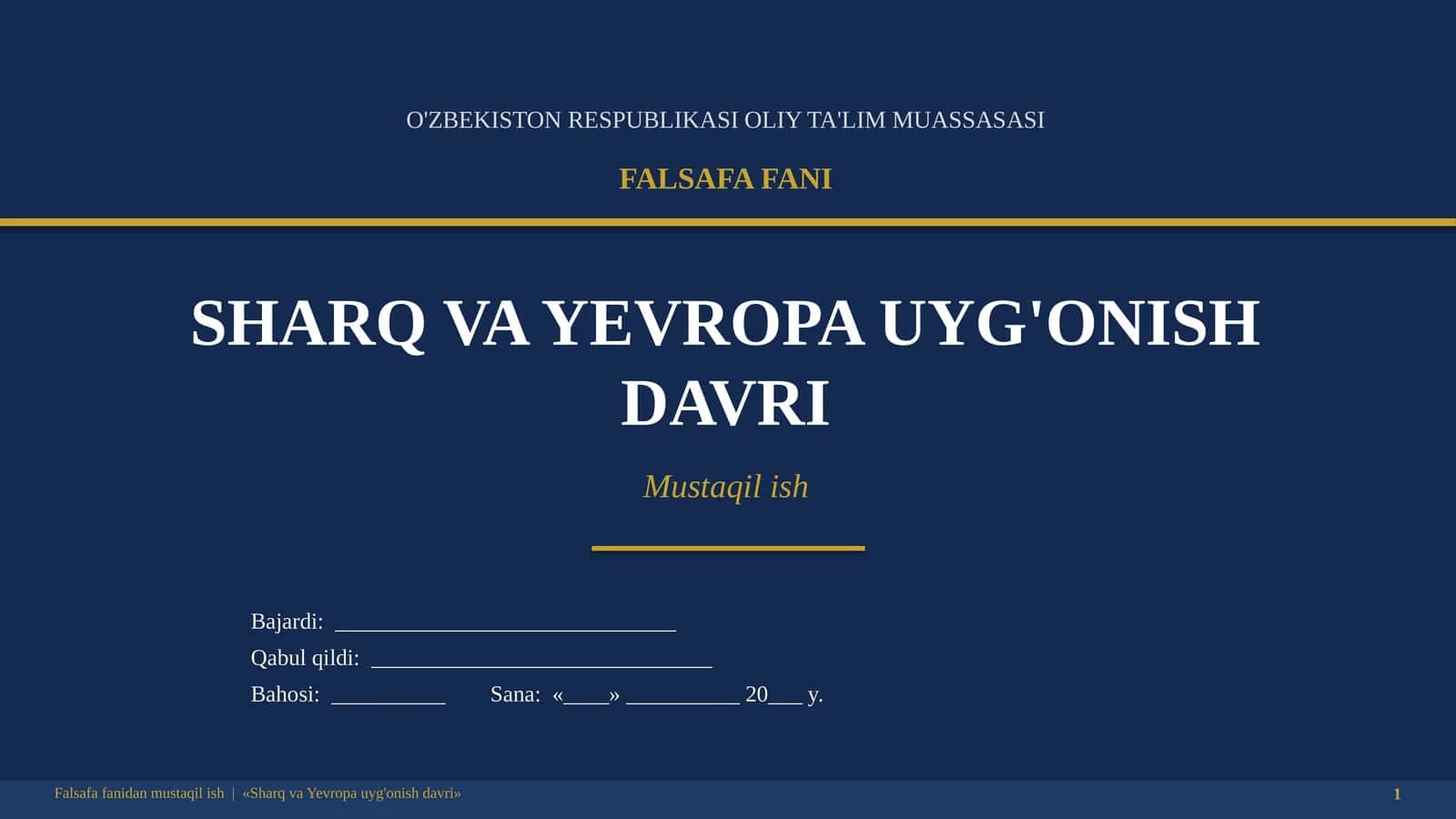 Sharq va Yevropa uyg'onish davri | Falsafa fanidan mustaqil ish 1