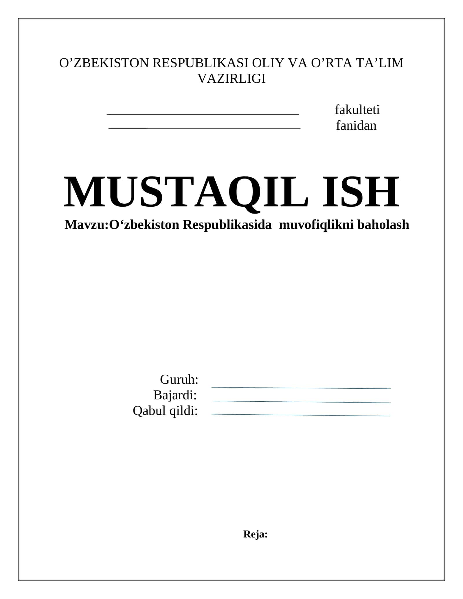 O‘zbеkistоn Rеspublikаsidа muvоfiqlikni bаhоlаsh 1