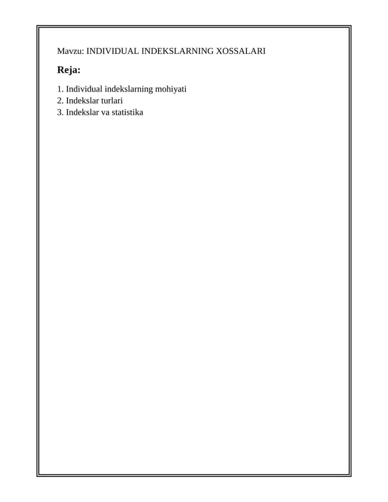 INDIVIDUAL INDEKSLARNING XOSSALARI 1