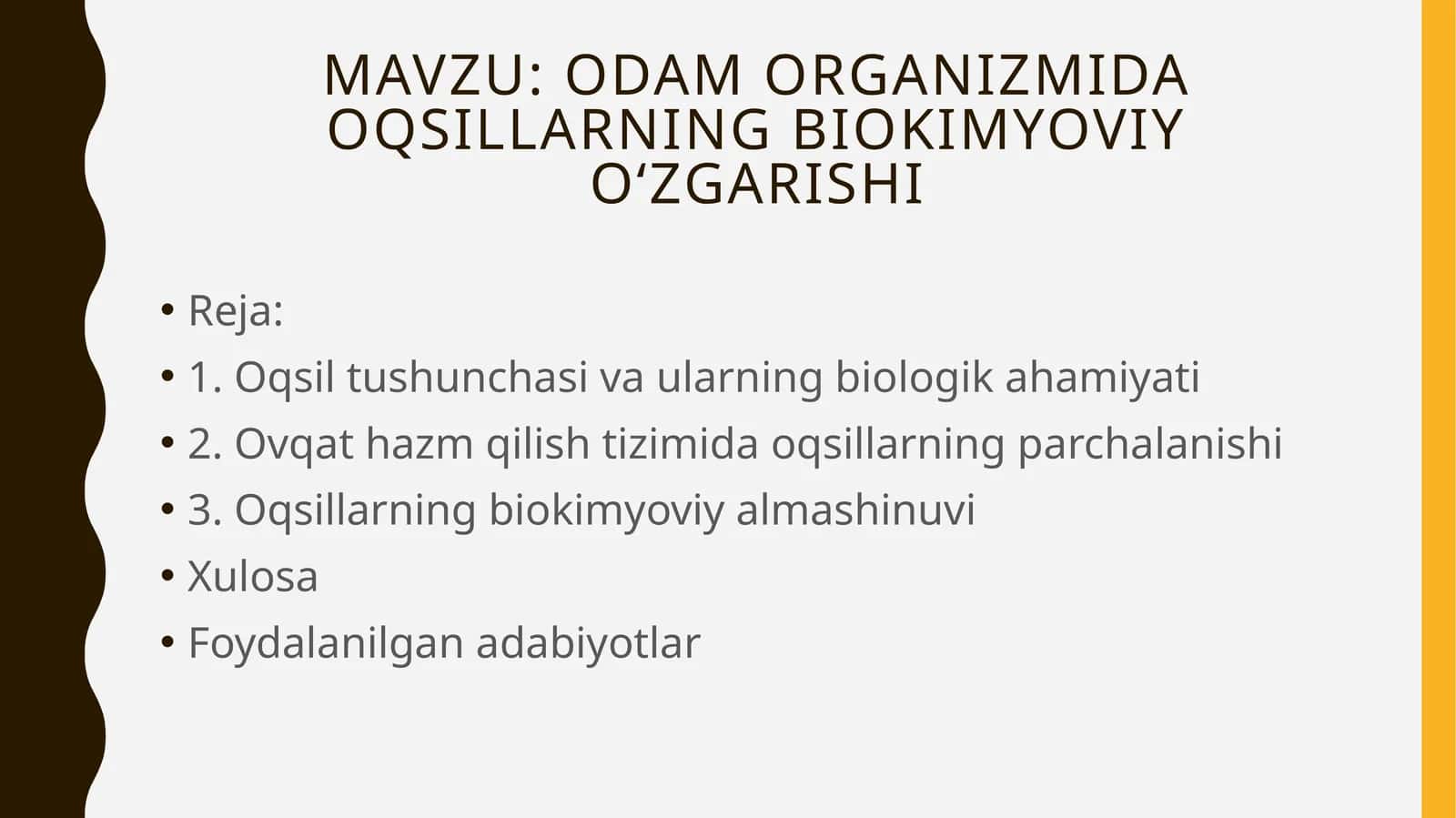 Odam organizmida oqsillarning biokimyoviy o‘zgarishi 1