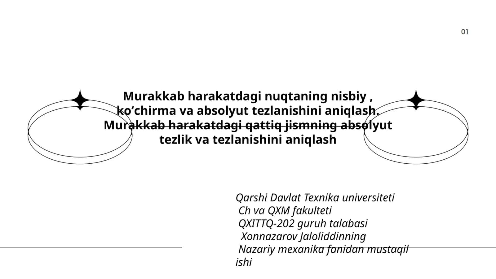 Nazariy mexanika fanidan mustaqil ish 1