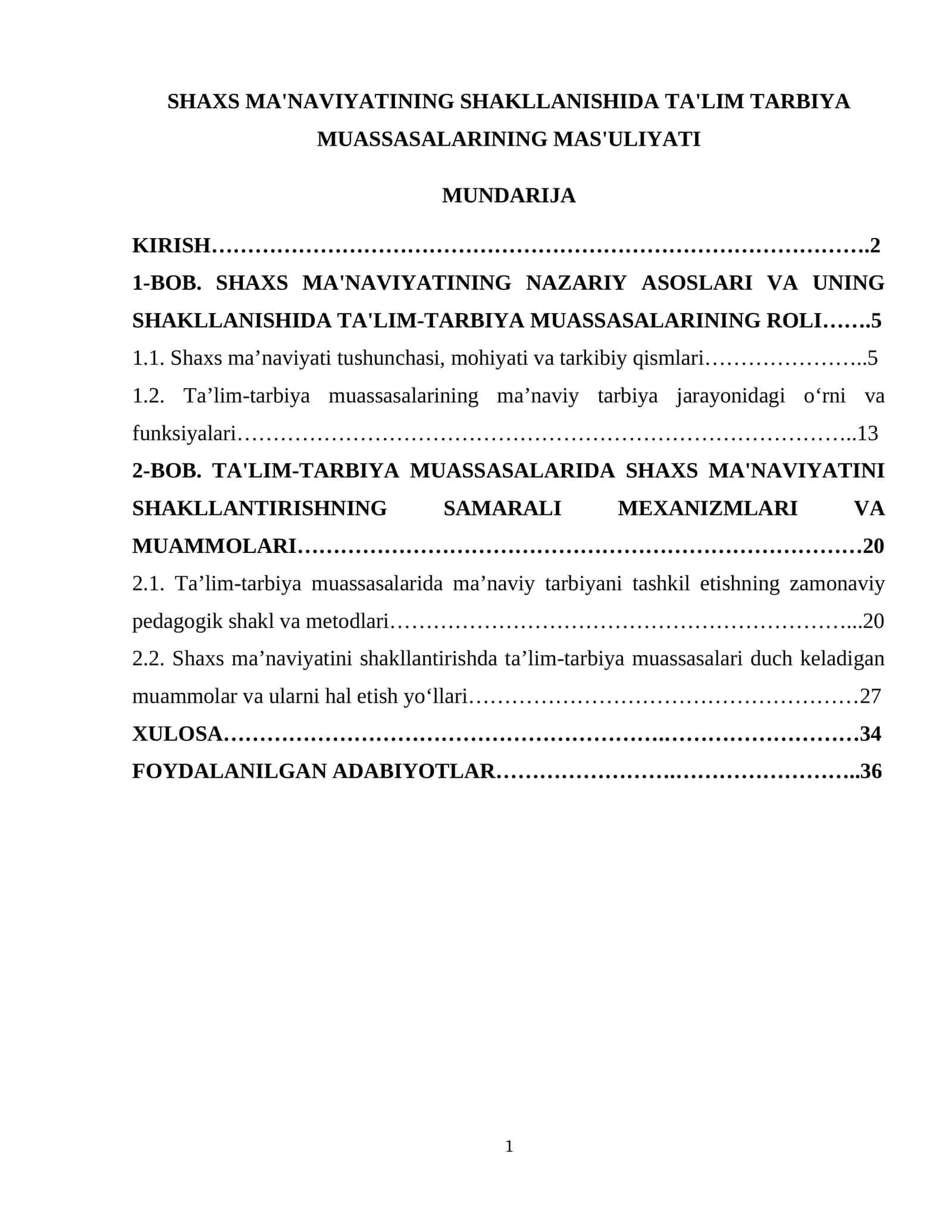 SHAXS MA'NAVIYATINING SHAKLLANISHIDA TA'LIM TARBIYA MUASSASALARINING MAS'ULIYATI 1