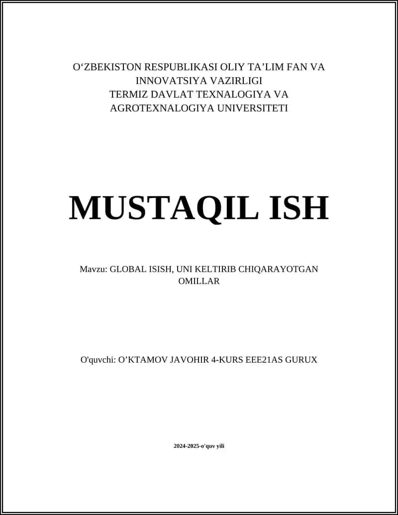 GLOBAL ISISH, UNI KELTIRIB CHIQARAYOTGAN OMILLAR 1