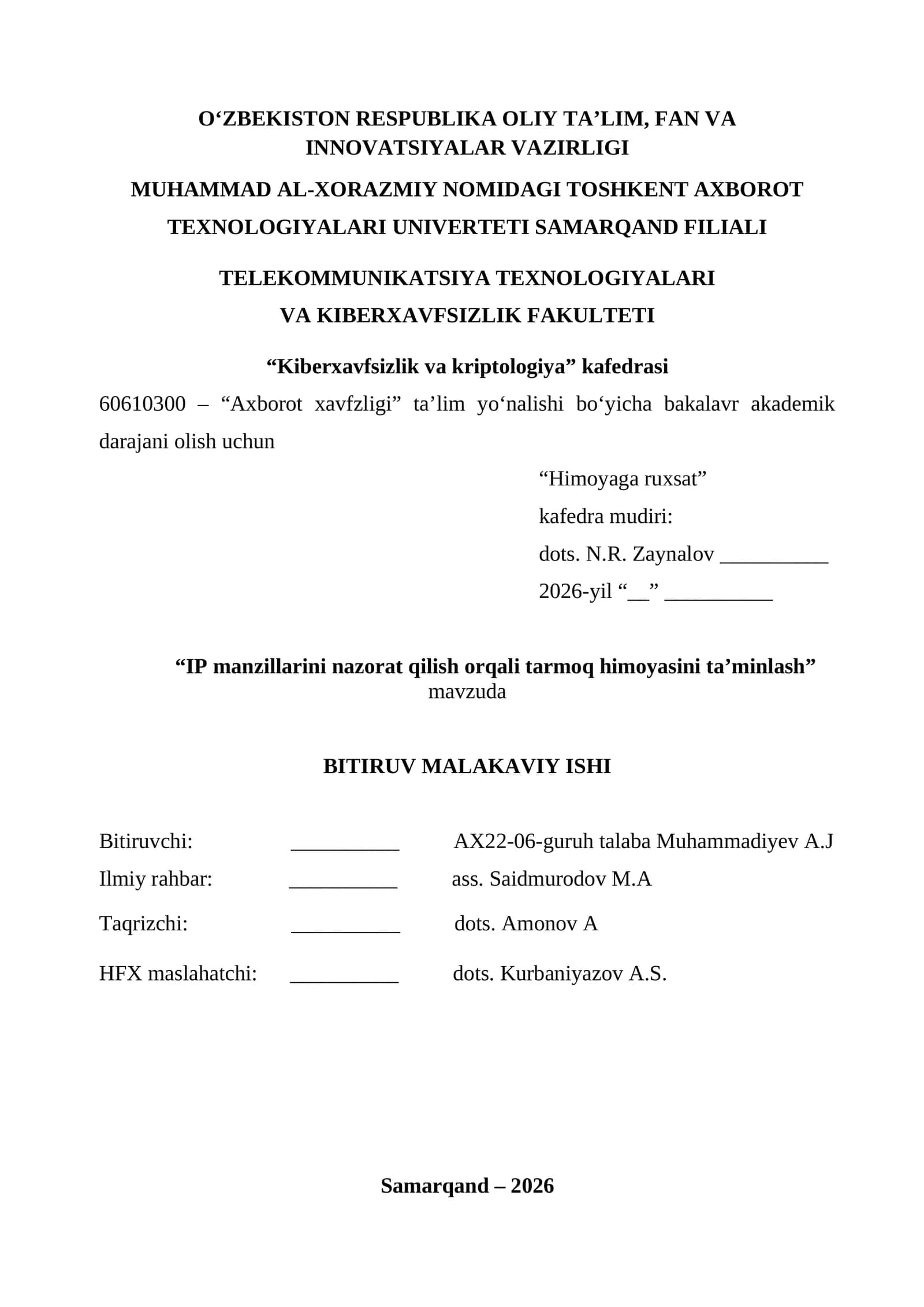 IP manzillarini nazorat qilish orqali tarmoq himoyasini ta’minlash 1