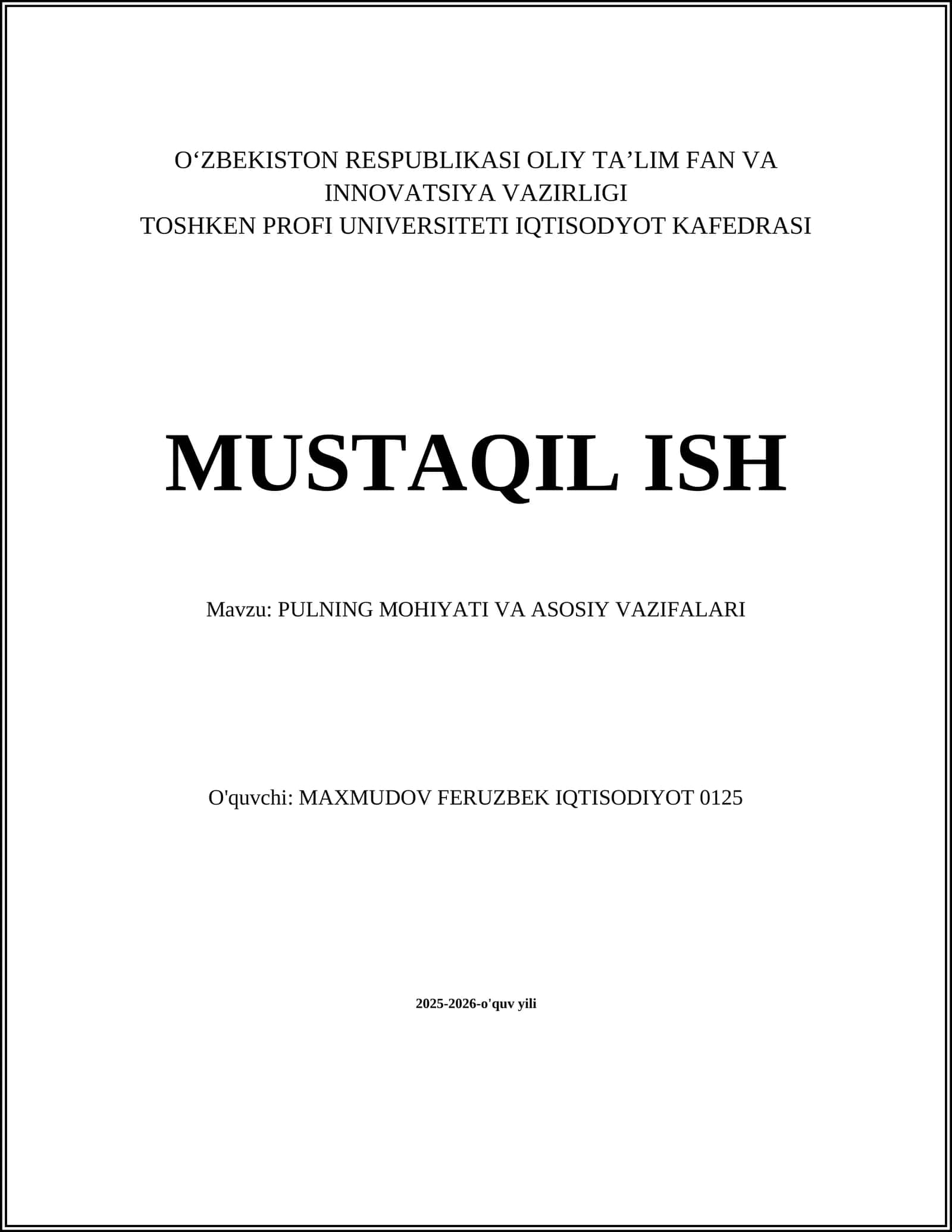 Pulning Mohiyati va Asosiy Vazifalari 1