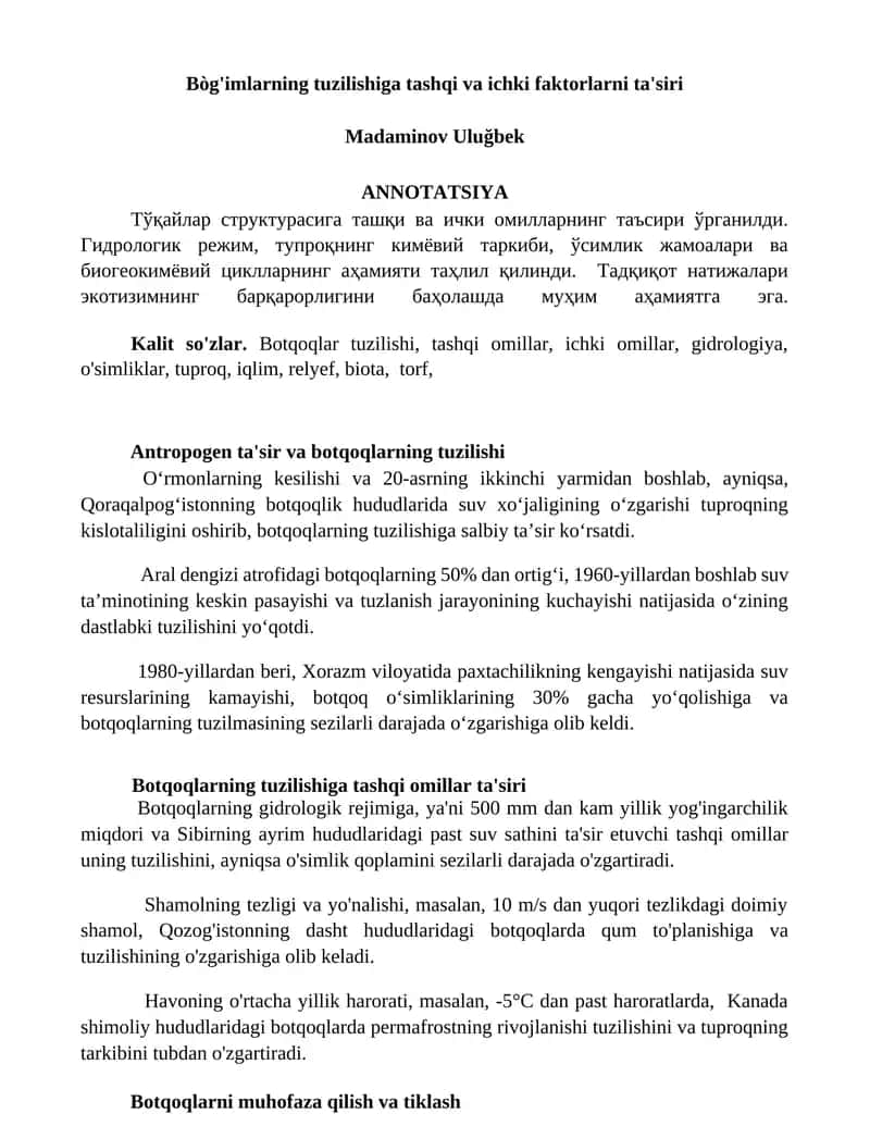 Bòg'imlarning tuzilishiga tashqi va ichki faktorlarni ta'siri 1
