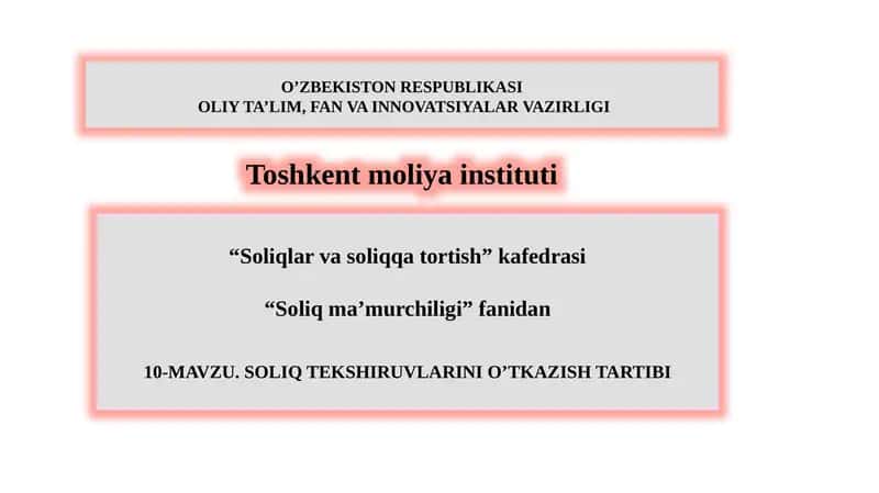 SOLIQ TEKSHIRUVLARINI O’TKAZISH TARTIBI 1