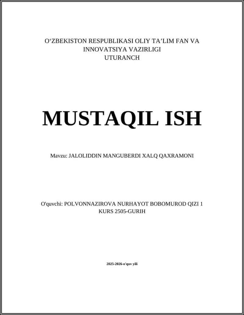 JALOLIDDIN MANGUBERDI XALQ QAXRAMONI 1