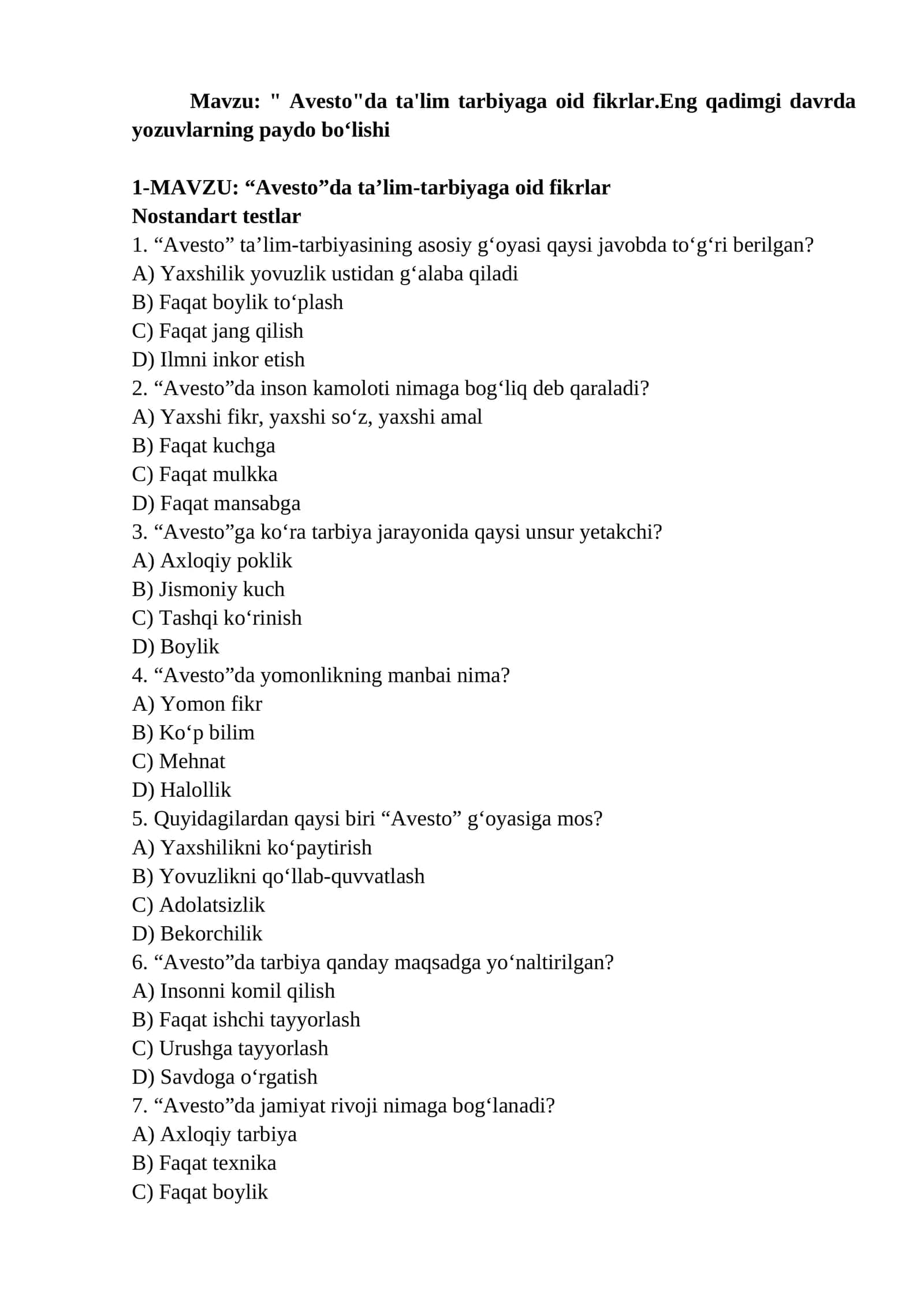 "Avesto"da ta'lim-tarbiyaga oid fikrlar 1