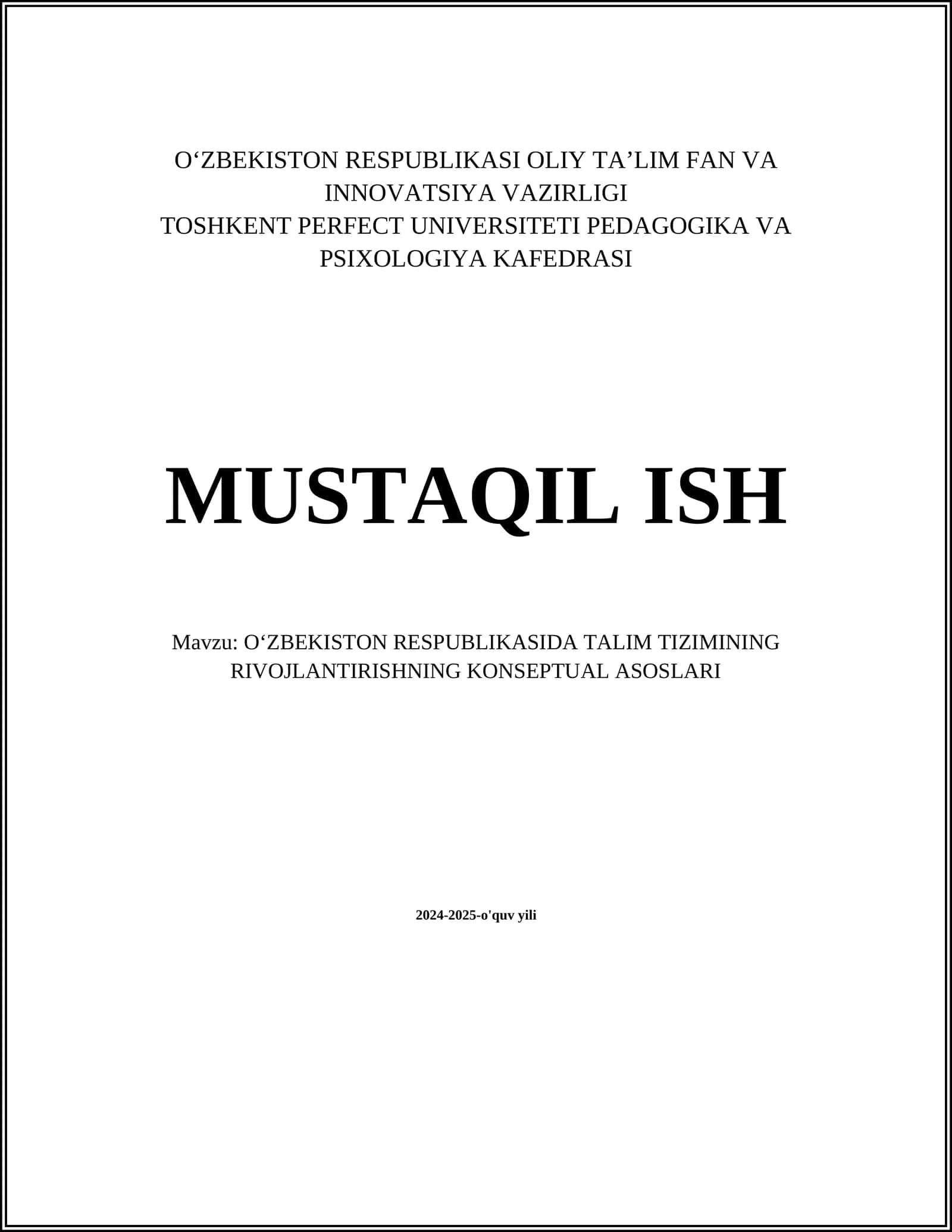 OʻZBEKISTON RESPUBLIKASIDA TALIM TIZIMINING RIVOJLANTIRISHNING KONSEPTUAL ASOSLARI 1