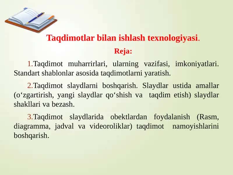 Taqdimotlar bilan ishlash texnologiyasi 1