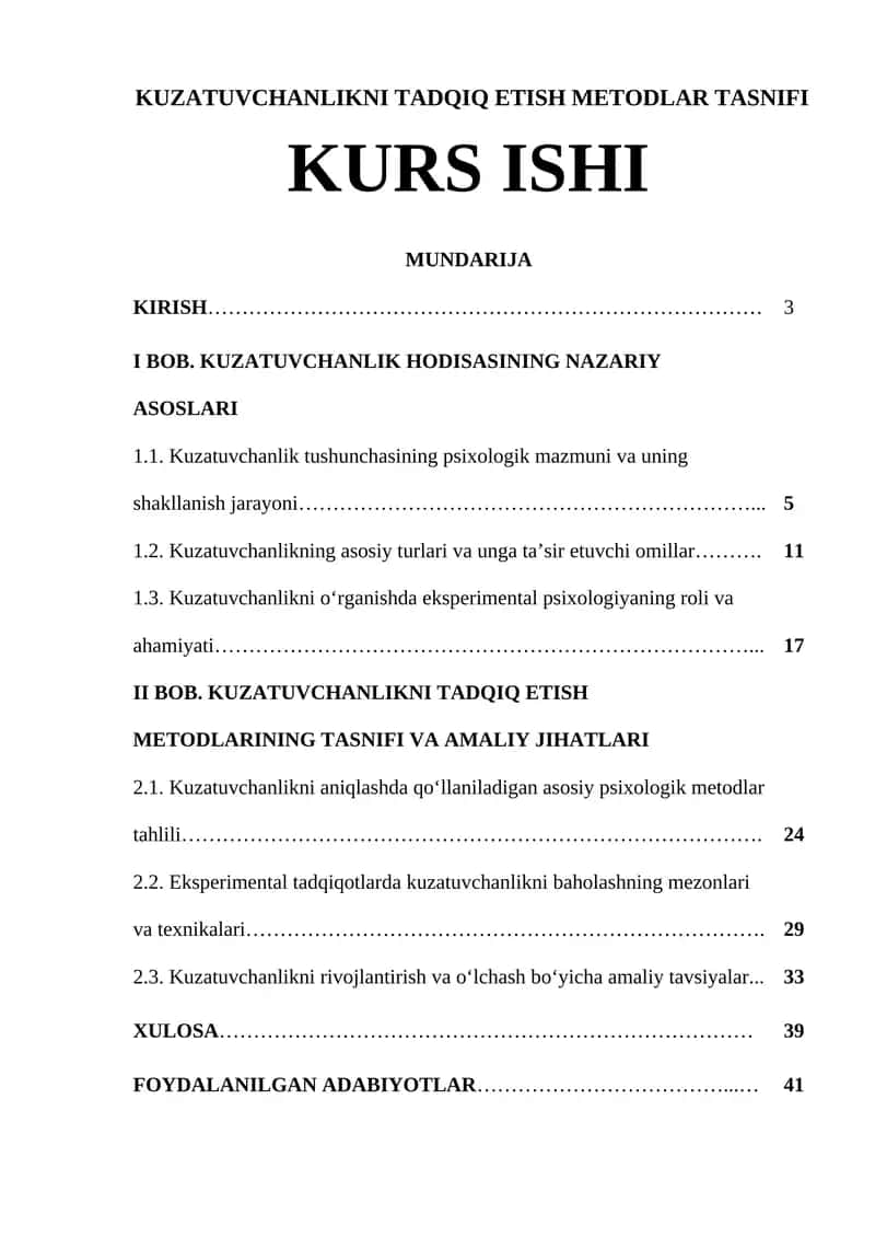 KUZATUVCHANLIKNI TADQIQ ETISH METODLAR TASNIFI 1