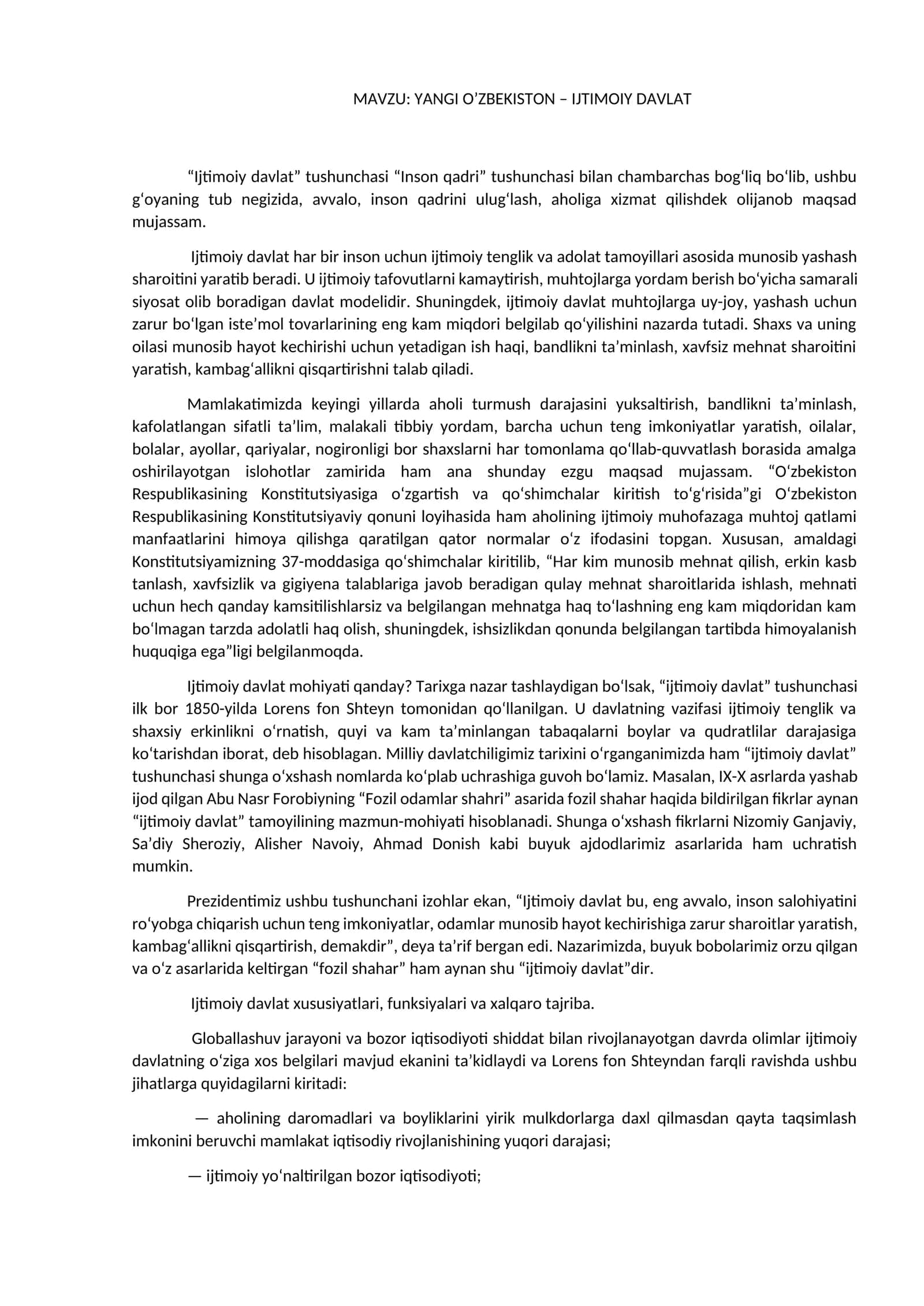 YANGI O’ZBEKISTON – IJTIMOIY DAVLAT 1