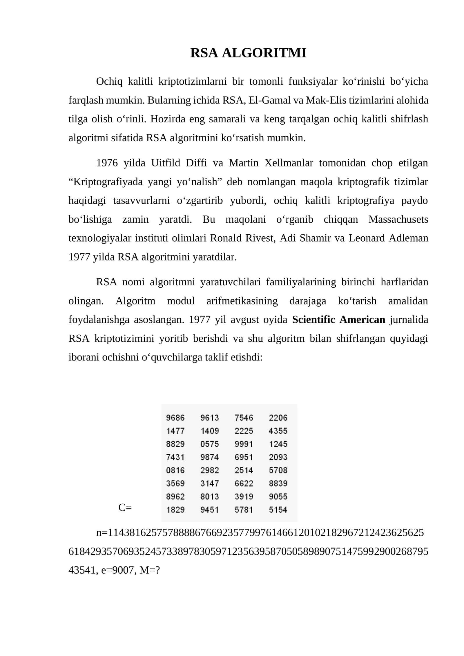 RSA ALGORITMI 1