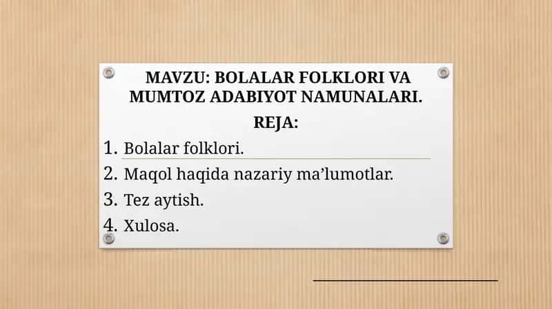 Bolalar Folklori va Mumtoz Adabiyot Namunlari 1
