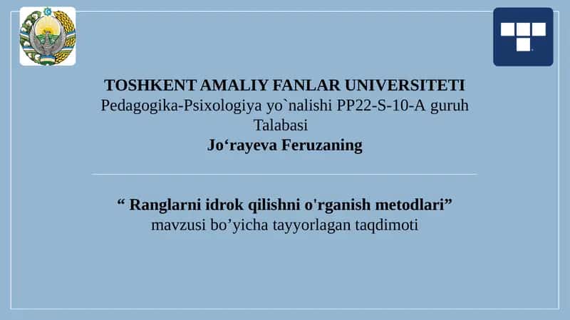 Ranglarni idrak qilishni o'rganish metodlari. 1