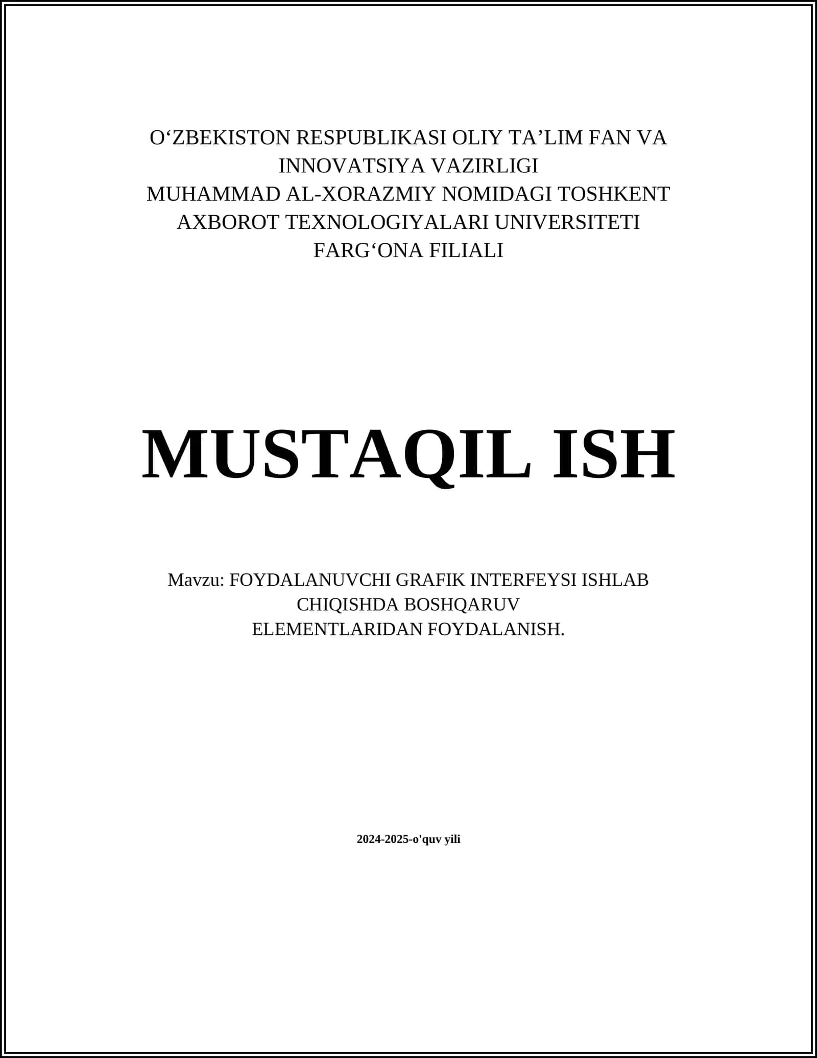 FOYDALANUVCHI GRAFIK INTERFEYSI ISHLAB CHIQISH ELEMENTLARI 1