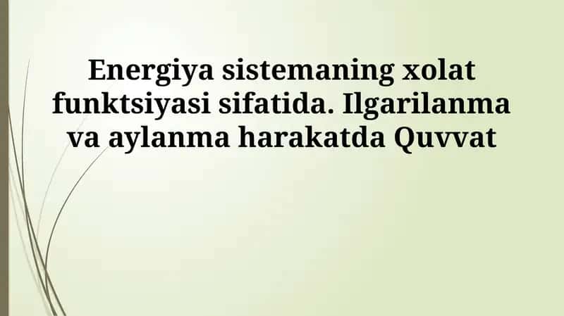 Energiya Sistemasining Xolat Funksiyasi 1