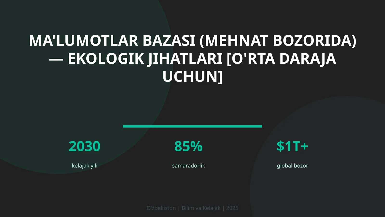 Ma'lumotlar bazasi (mehnat bozorida) — ekologik jihatlari [o'rta daraja uchun] 1