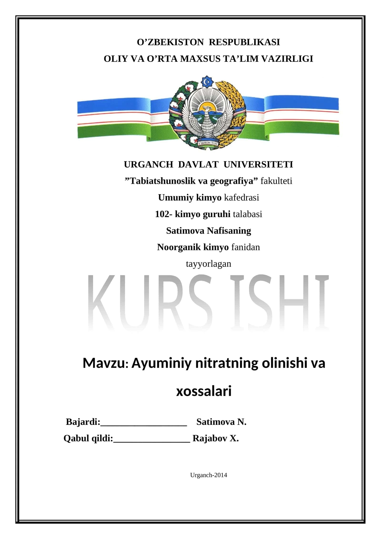 Alyuminiy nitratning olinishi va xossalari 1