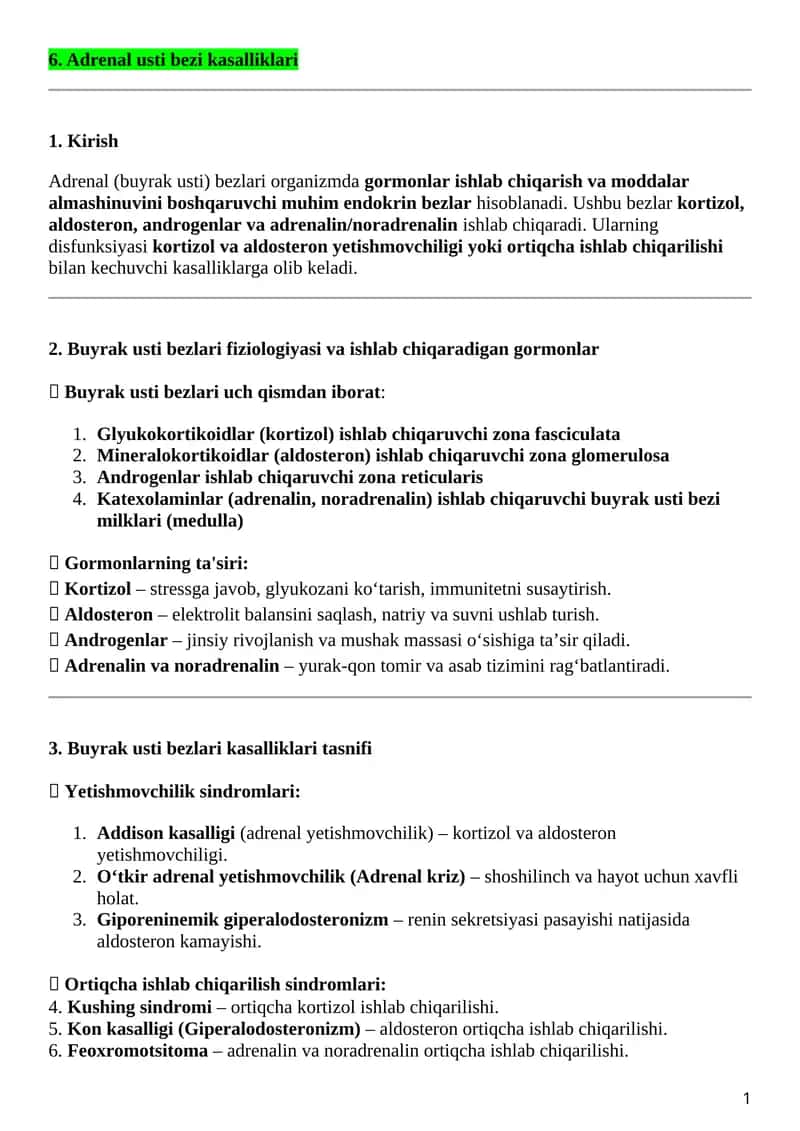 Adrenal usti bezi kasalliklari 1