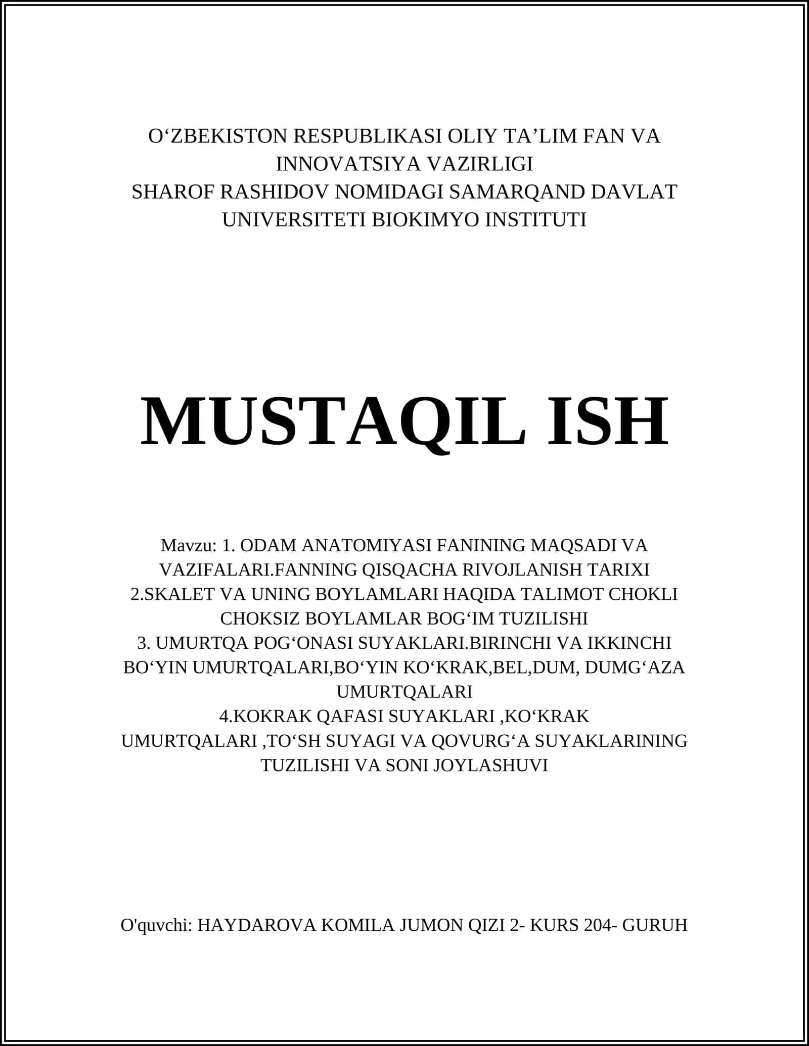 ODAM ANATOMIYASI FANINING MAQSADI VA VAZIFALARI 1