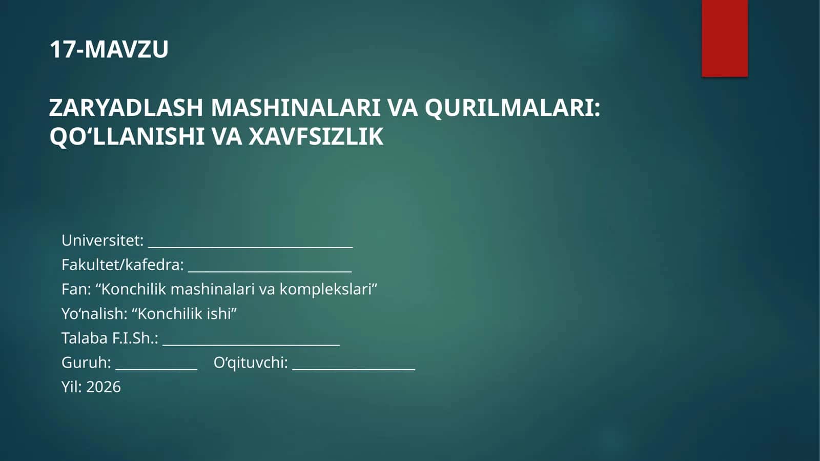 ZARYADLASH MASHINALARI VA QURILMALARI: QO'LLANISHI VA XAVFSIZLIK 1