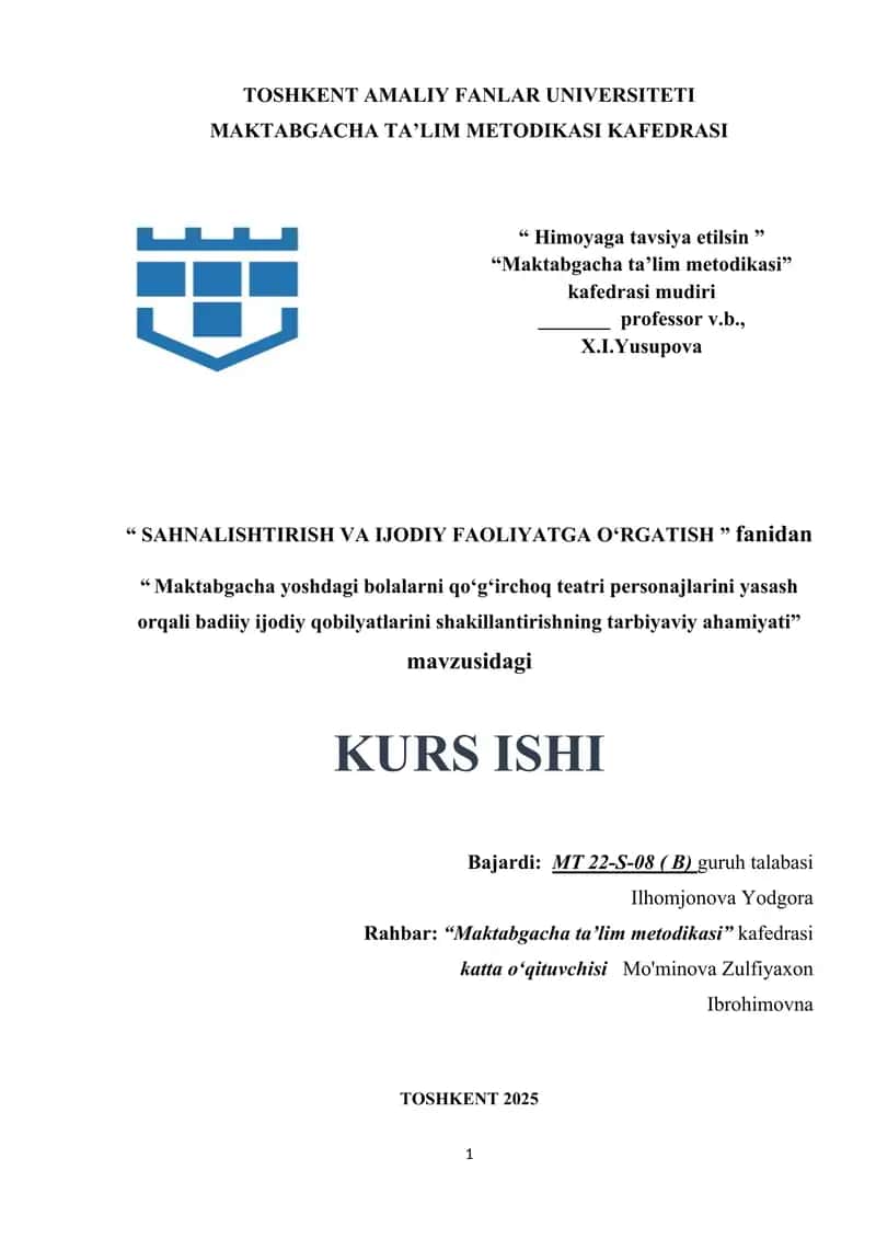 Maktabgacha yoshdagi bolalarni qoʻgʻirchoq teatri personajlarini yasash orqali badiiy ijodiy qobilyatlarini shakillantirishning tarbiyaviy ahamiyati 1