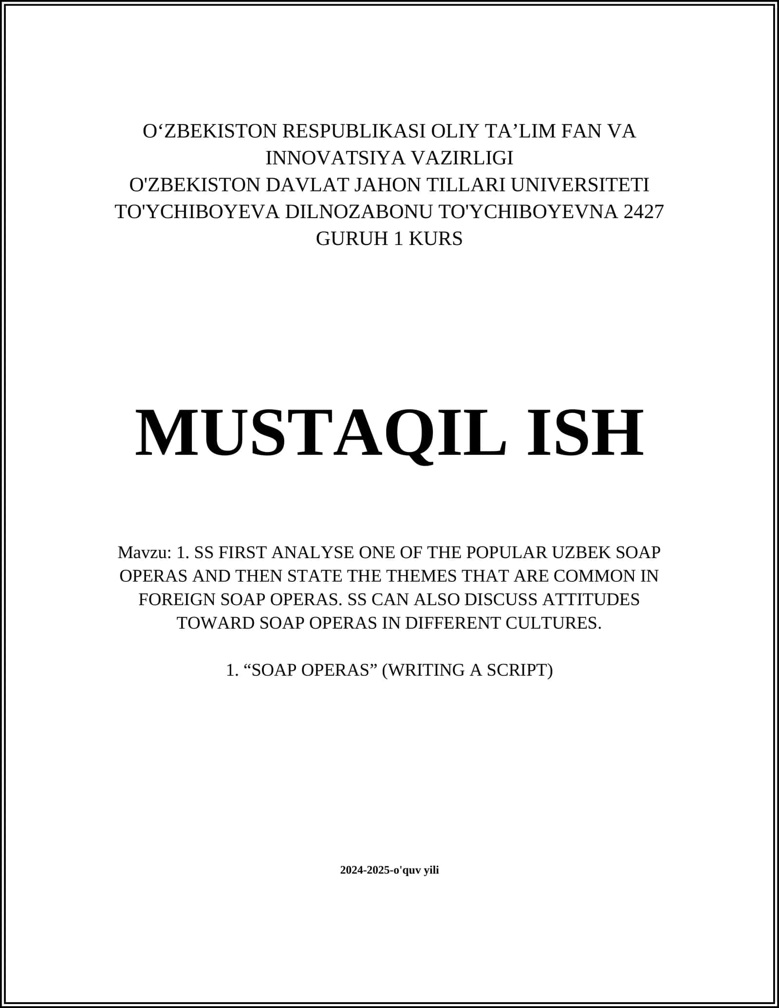 "O'zbek Seriallariga Tahlil" 1