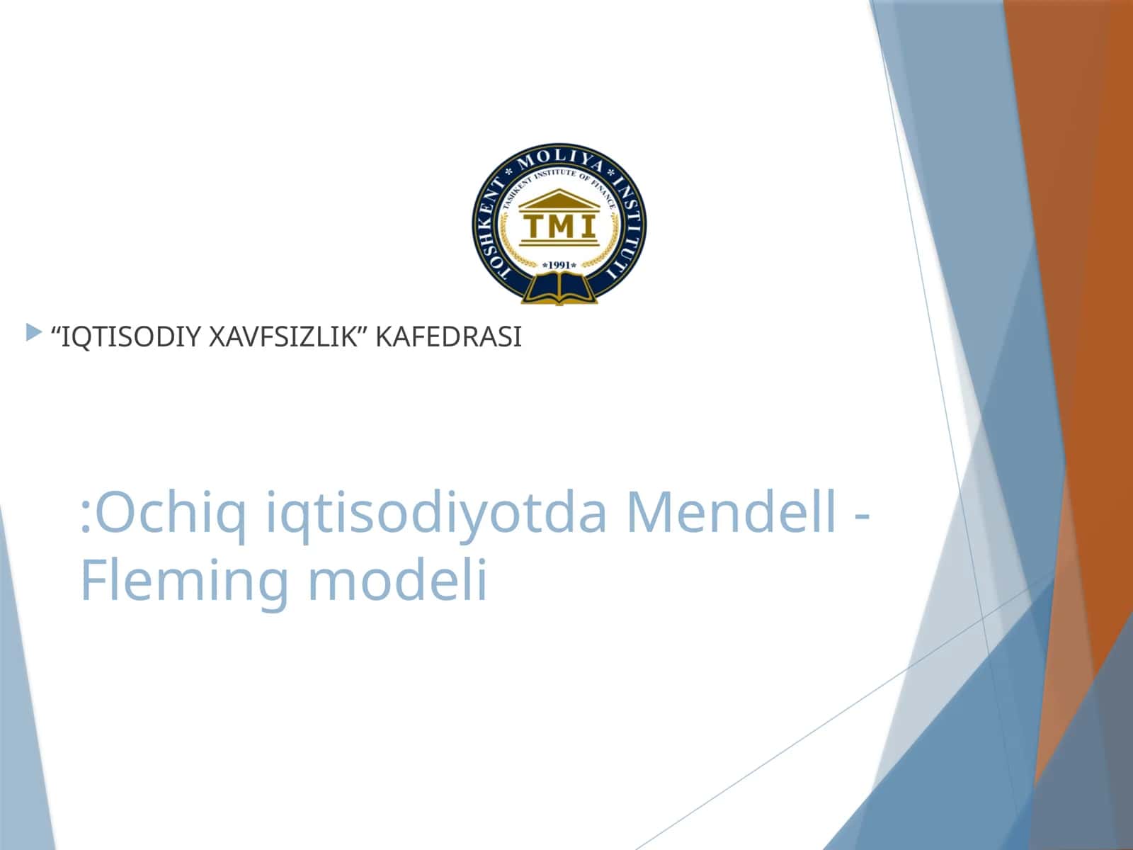 Ochiq iqtisodiyotda Mendell - Fleming modeli 1
