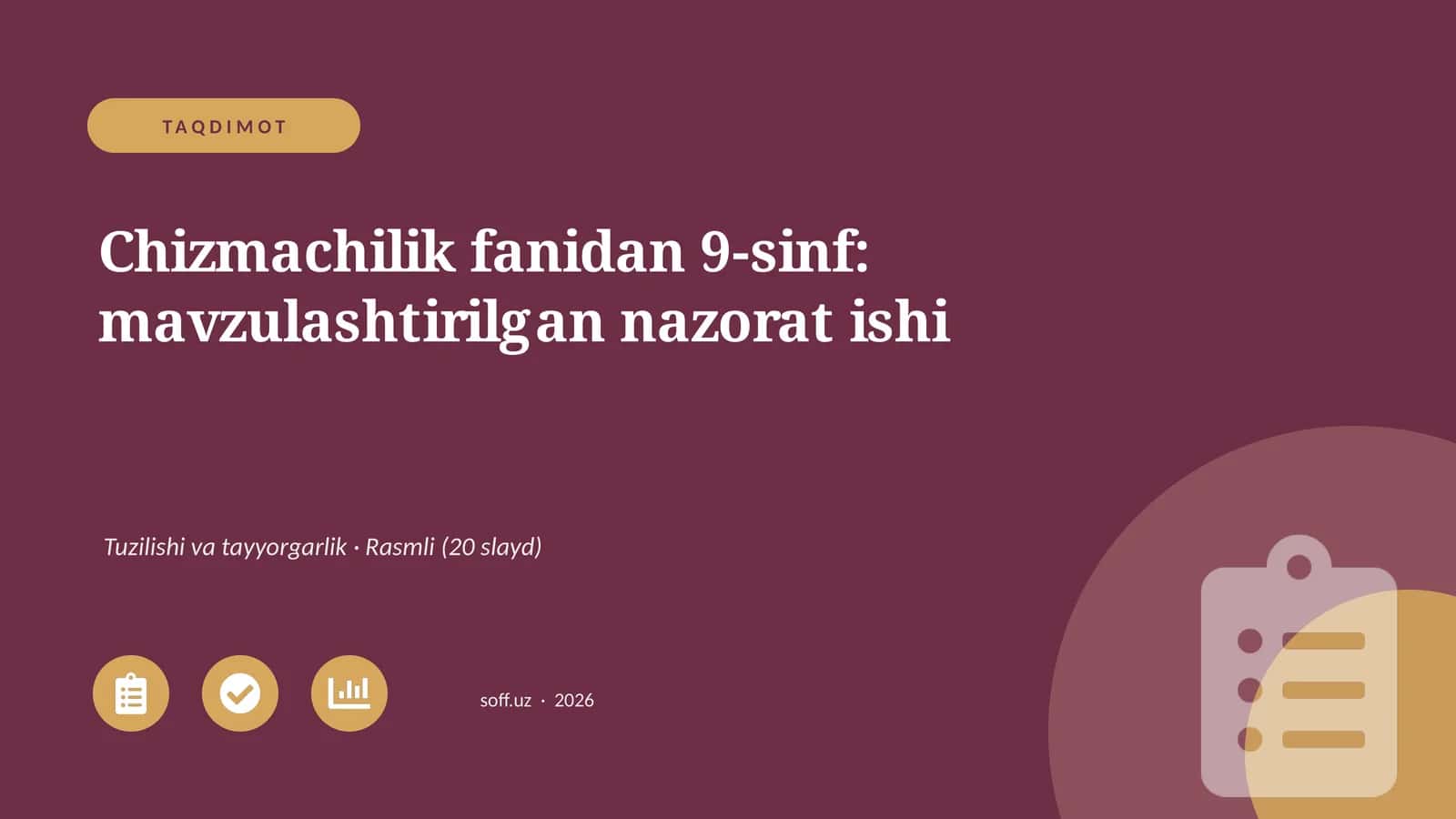 Chizmachilik fanidan 9-sinf: mavzulashtirilgan nazorat ishi 1