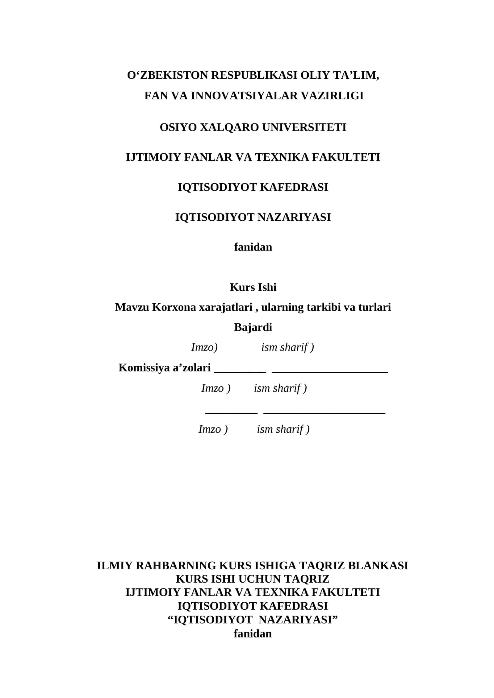Korxona xarajatlari, ularning tarkibi va turlari 1