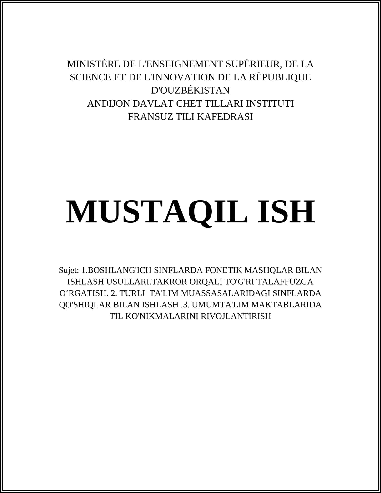 FRANSUZ TILI KAFEDRASI MUSTAQIL ISH 1