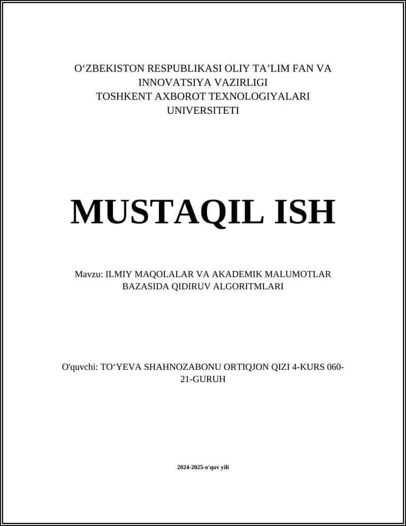 ILMIY MAQOLALAR VA AKADEMIK MALUMOTLAR BAZASIDA QIDIRUV ALGORITMLARI 1