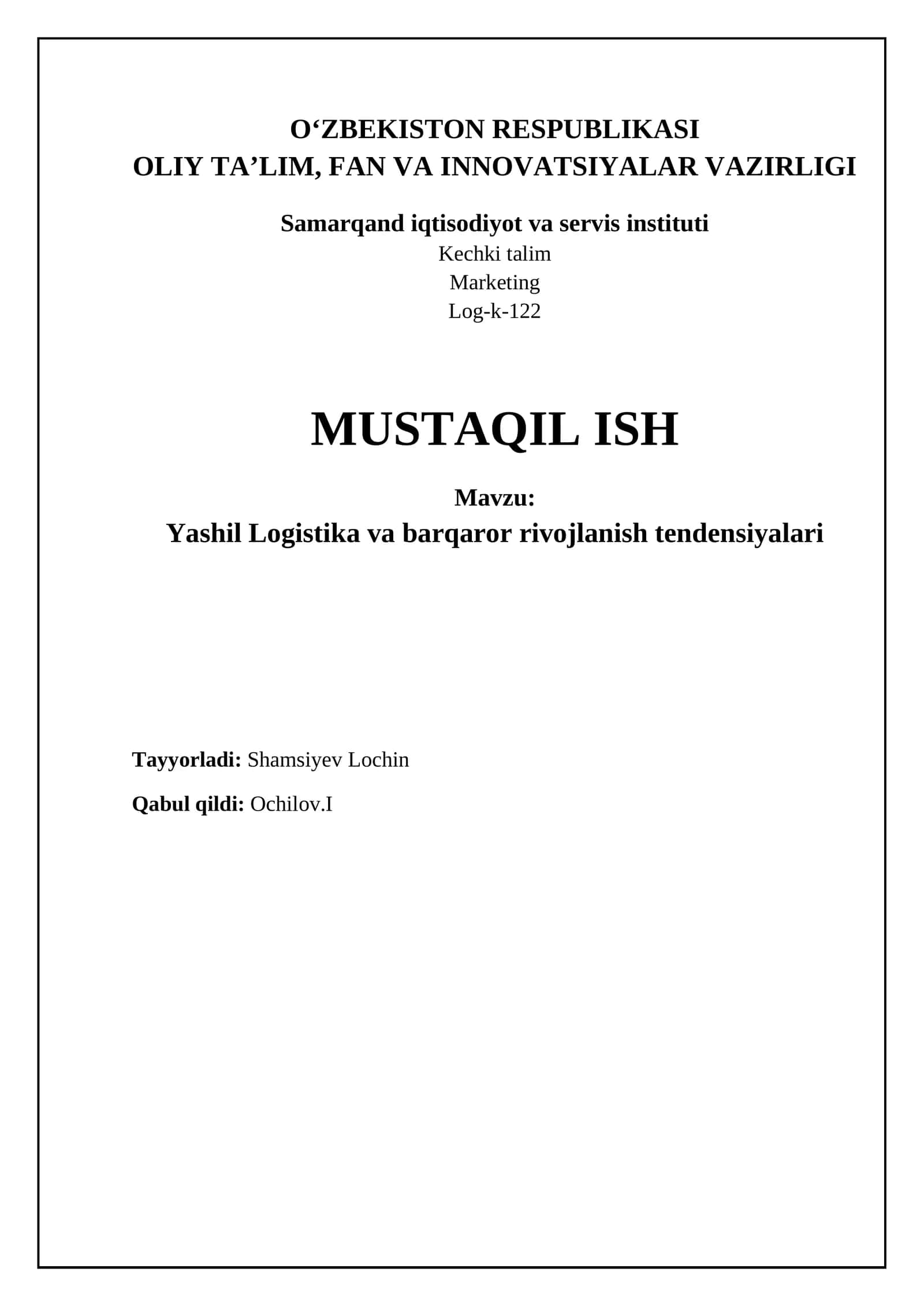 Yashil Logistika va barqaror rivojlanish tendensiyalari 1